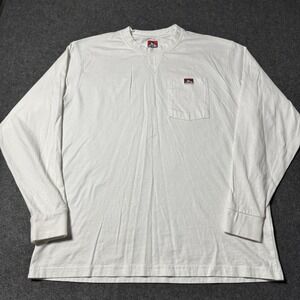 Ben Davis Shirt Mens L White Long Sleeve Pocket Workwear Logo Crewneck